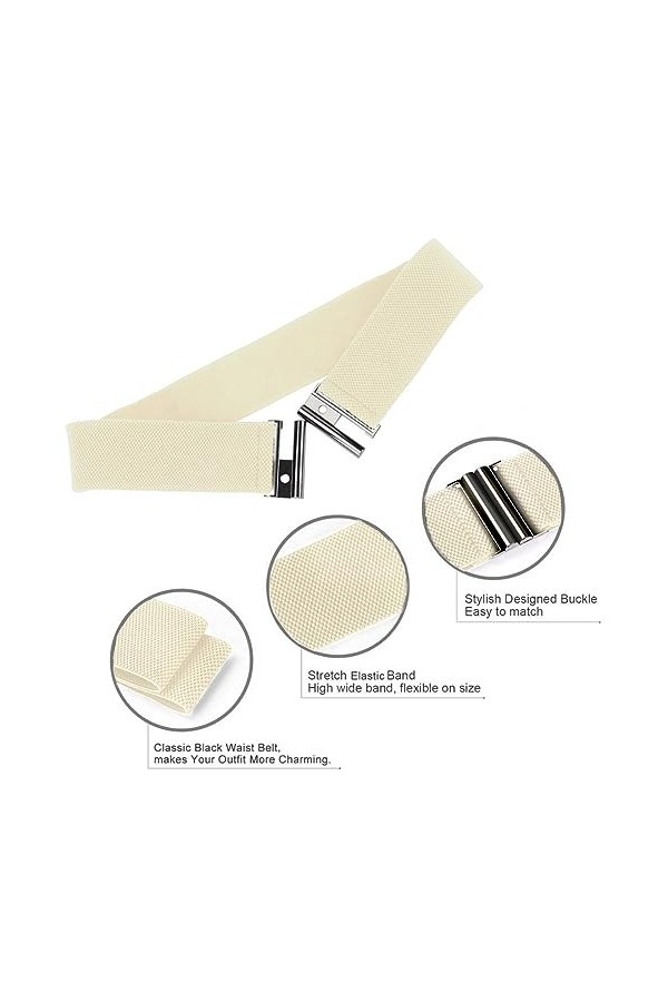 OSUWLSI Ceinture élastique pour Femme, Ceinture Large, Taille Extensible avec Boucle en métal, Taille Unique Blanc 