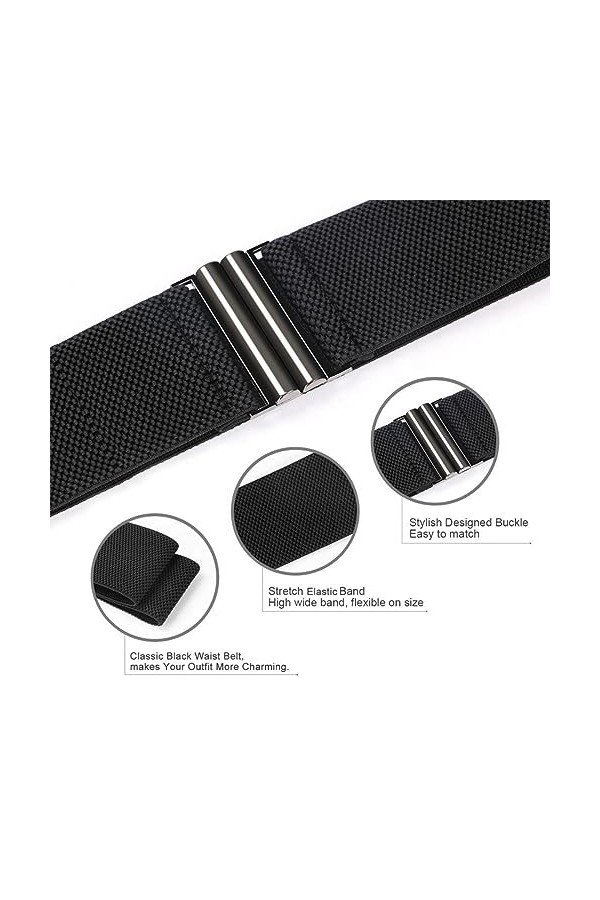OSUWLSI Ceinture élastique pour Femme, Ceinture Large, Taille Extensible avec Boucle en métal, Taille Unique Noir 