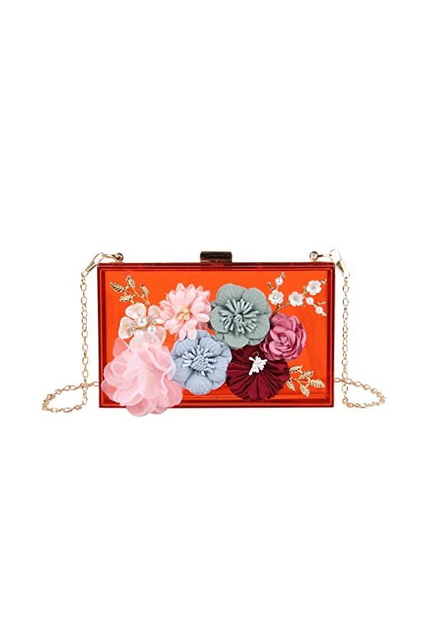 EVEOUT Pochettes et Clutches pour Femmes Sac à Main en Acrylique Transparent avec Fleur Sac dépaule pour Le Mariage Bal de P