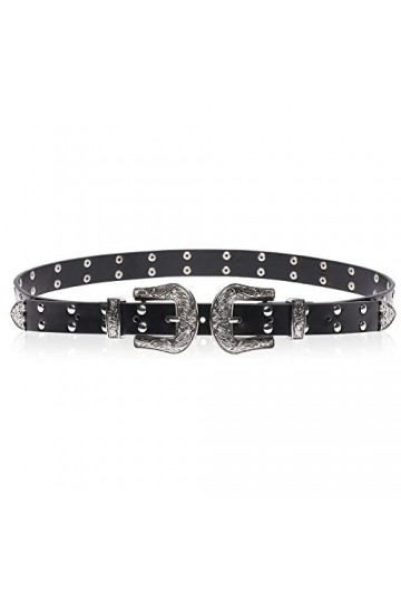 Trimming Shop Ceinture Western vintage en cuir synthétique noir avec boucle pour femme, Noir , Small