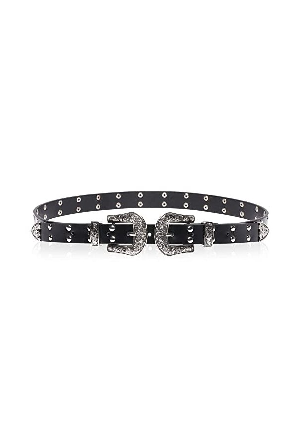 Trimming Shop Ceinture Western vintage en cuir synthétique noir avec boucle pour femme, Noir , Small