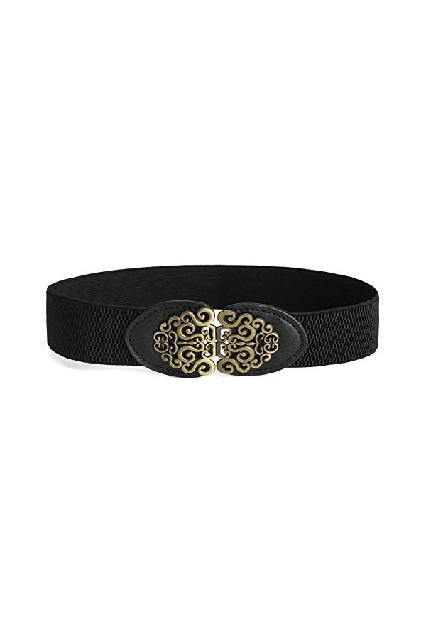 Sourcingmap Femmes ton or fleur Design métal boucle de verrouillage élastique Cinch ceinture ceinture Noir Buckle-Cloud S