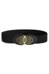 Sourcingmap Femmes ton or fleur Design métal boucle de verrouillage élastique Cinch ceinture ceinture Noir Buckle-Cloud S
