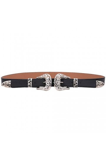 WedDecor Ceinture western vintage argentée en métal sculpté rétro cowboy bracelet noir en cuir PU formel décontracté accessoi