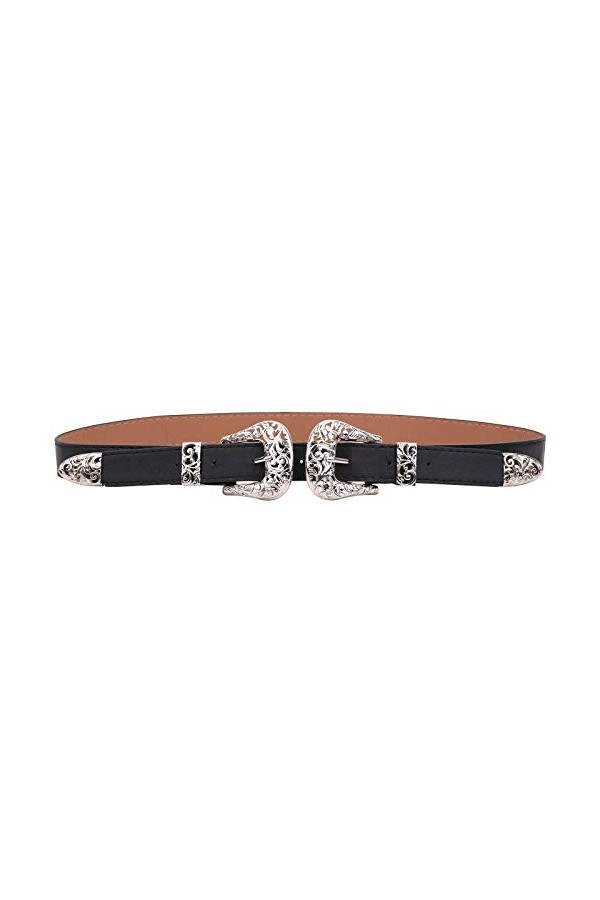 WedDecor Ceinture western vintage argentée en métal sculpté rétro cowboy bracelet noir en cuir PU formel décontracté accessoi