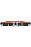 WedDecor Ceinture western vintage argentée en métal sculpté rétro cowboy bracelet noir en cuir PU formel décontracté accessoi