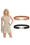 TIESOME Ceinture Extensible pour Femme, Lot de 2 Ceintures Fines Réglables Marron Noir pour Femmes Ceinture en Cuir Mode Feui
