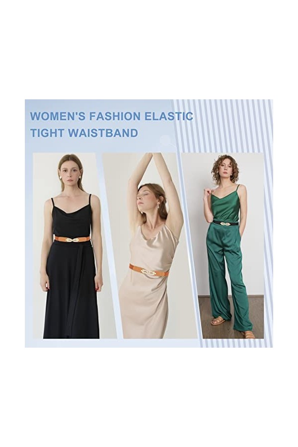 TIESOME Ceinture Extensible pour Femme, Lot de 2 Ceintures Fines Réglables Marron Noir pour Femmes Ceinture en Cuir Mode Feui