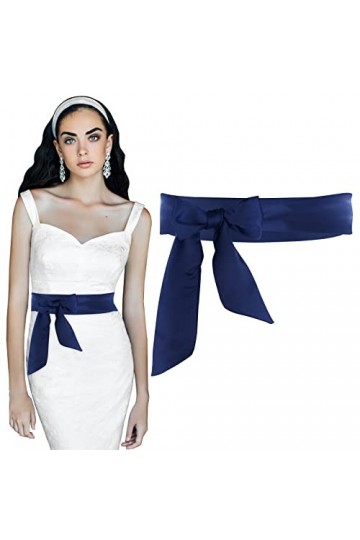 Lusofie Ceinture de Robe Ceinture Bleue 2 x 79 Pouces Femmes Robe Ceinture Ceinture Robe Large Ceinture en Satin Réversible P