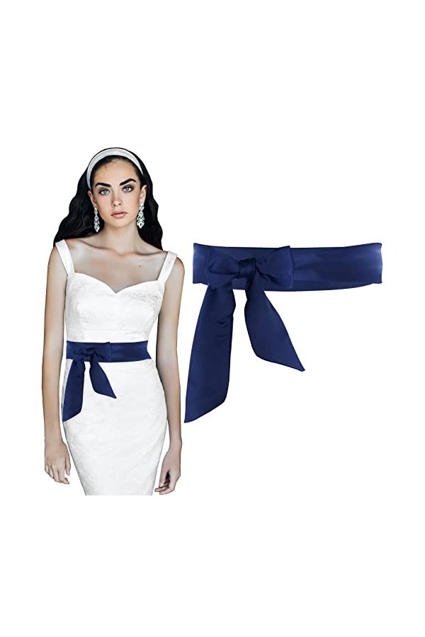 Lusofie Ceinture de Robe Ceinture Bleue 2 x 79 Pouces Femmes Robe Ceinture Ceinture Robe Large Ceinture en Satin Réversible P