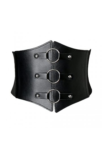 Weenkeey Ceinture corset élastique large pour femme - Ceinture vintage en cuir synthétique avec boucle à 3 anneaux - Noir, no
