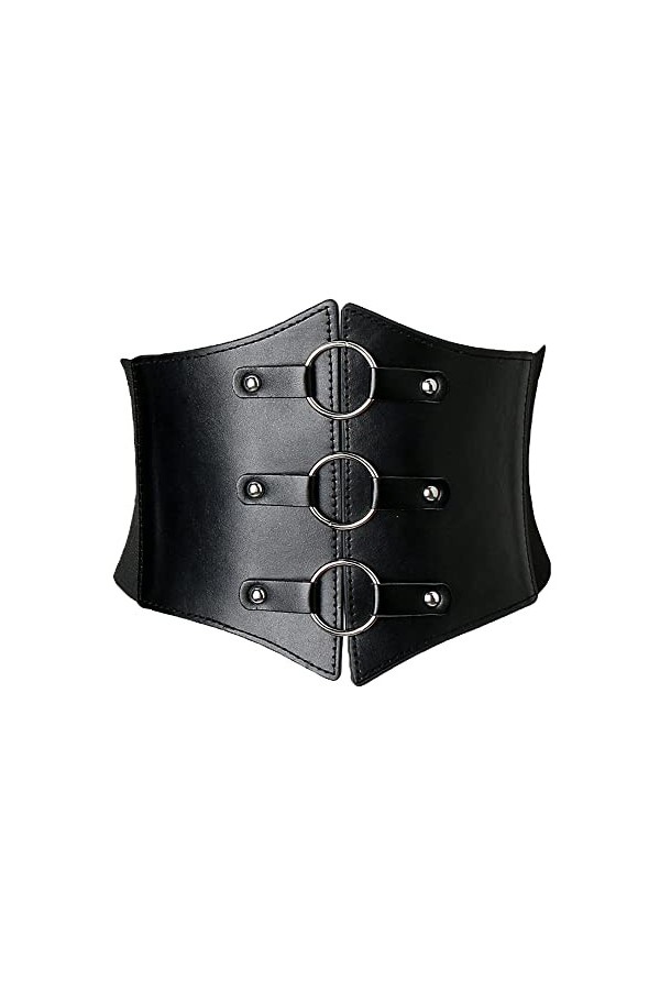Weenkeey Ceinture corset élastique large pour femme - Ceinture vintage en cuir synthétique avec boucle à 3 anneaux - Noir, no