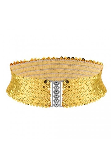 Geyoga Ceinture Dorée Scintillante Ceintures Larges Élastique Ceinture à Boucles en Métal