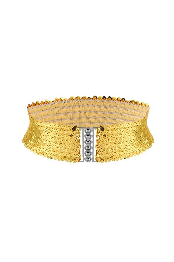 Geyoga Ceinture Dorée Scintillante Ceintures Larges Élastique Ceinture à Boucles en Métal