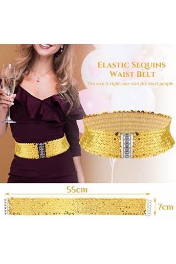 Geyoga Ceinture Dorée Scintillante Ceintures Larges Élastique Ceinture à Boucles en Métal