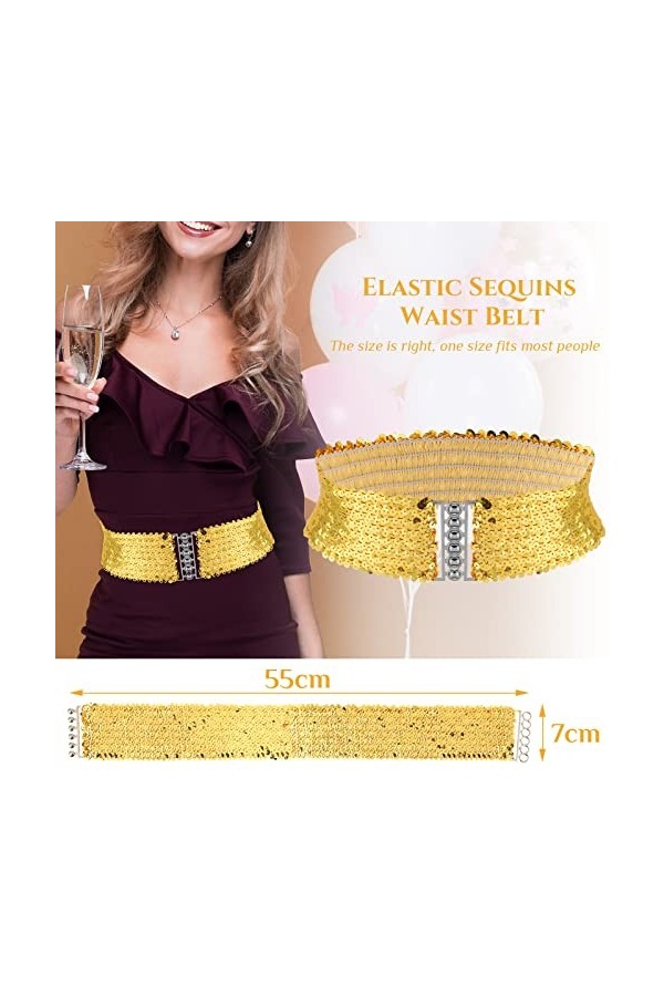 Geyoga Ceinture Dorée Scintillante Ceintures Larges Élastique Ceinture à Boucles en Métal