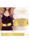 Geyoga Ceinture Dorée Scintillante Ceintures Larges Élastique Ceinture à Boucles en Métal