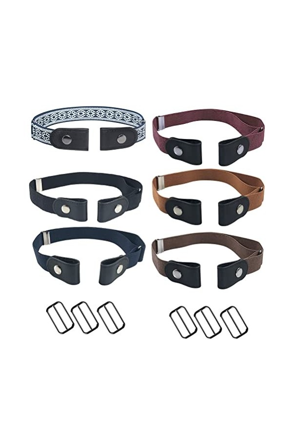 "N/A" 6 Pièces Ceinture Extensible sans Boucle Ceinture sans Boucle Ceinture Élastique Invisible Unisexe Ceinture Ajustable s