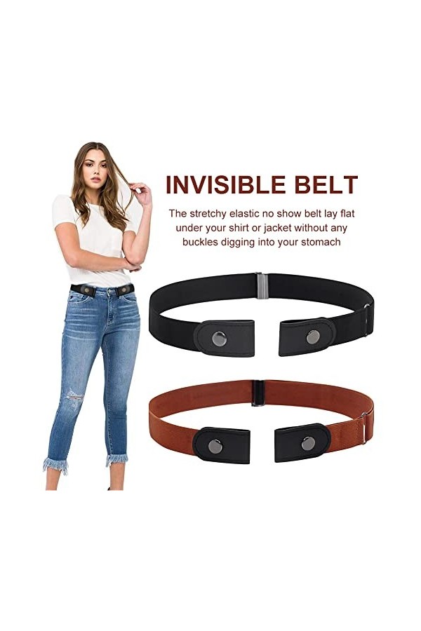 KLOP256 Ceinture sans Boucle pour Homme et Femme, Lot de 2 Ceintures sans Boucle élastiques Invisibles pour Jeans, Jupes