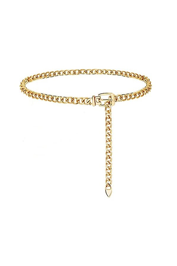 Weenkeey Ceinture à chaîne épaisse réglable en métal pour robes, jeans, pantalons – Doré, doré, taille unique