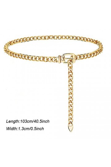 Weenkeey Ceinture à chaîne épaisse réglable en métal pour robes, jeans, pantalons – Doré, doré, taille unique