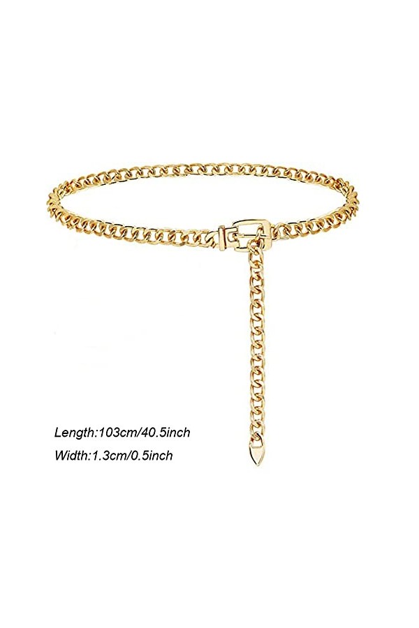 Weenkeey Ceinture à chaîne épaisse réglable en métal pour robes, jeans, pantalons – Doré, doré, taille unique