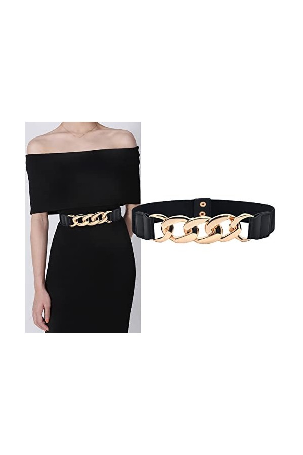 Liitata Ceinture large et élastique pour femme - Chaîne en métal - Ceinture large - Ceinture en cuir synthétique - Pour robe 