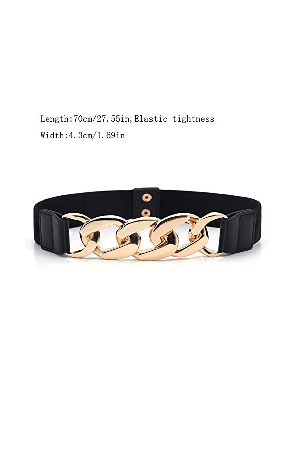 Liitata Ceinture large et élastique pour femme - Chaîne en métal - Ceinture large - Ceinture en cuir synthétique - Pour robe 