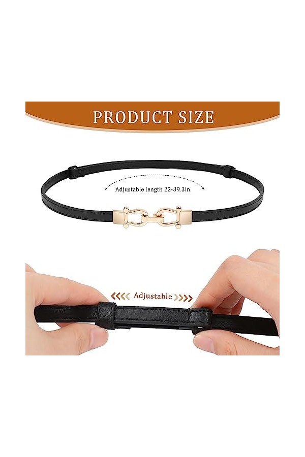 KALIONE Ceinture fine pour femme avec boucle dorée, ceinture fine pour robe de femme, ceinture fine avec boucle en métal, cei