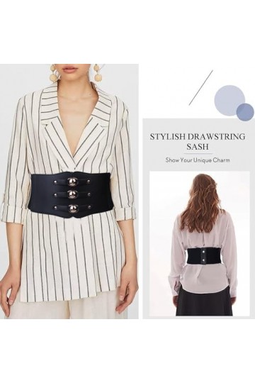 KOAHDE Rétro Cuir Corset à Lacets Ceinture,Ceinture Corset à Lacets Femme en Cuir,Ceinture Large à Lacets,Ceinture Large Femm