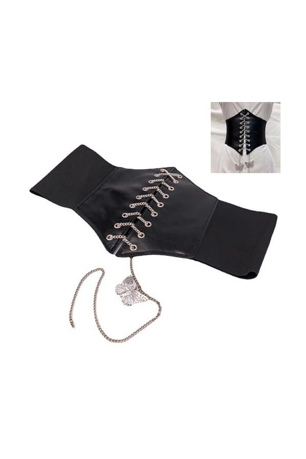 KOAHDE Ceinture Corset en Cuir pour Femme,Ceintures Corset Vintage Réglables,Ceinture Corset Noir,Ceinture Corset Vintage Cha