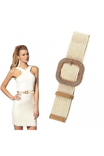 Mikiuly Ceinture Élastique en Paille, Ceinture de Taille en Paille Tissée, Ceinture Paille Femme, avec 1 Boucle de Ceinture C