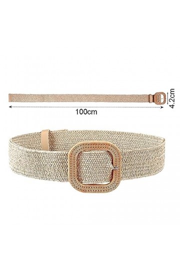 Mikiuly Ceinture Élastique en Paille, Ceinture de Taille en Paille Tissée, Ceinture Paille Femme, avec 1 Boucle de Ceinture C