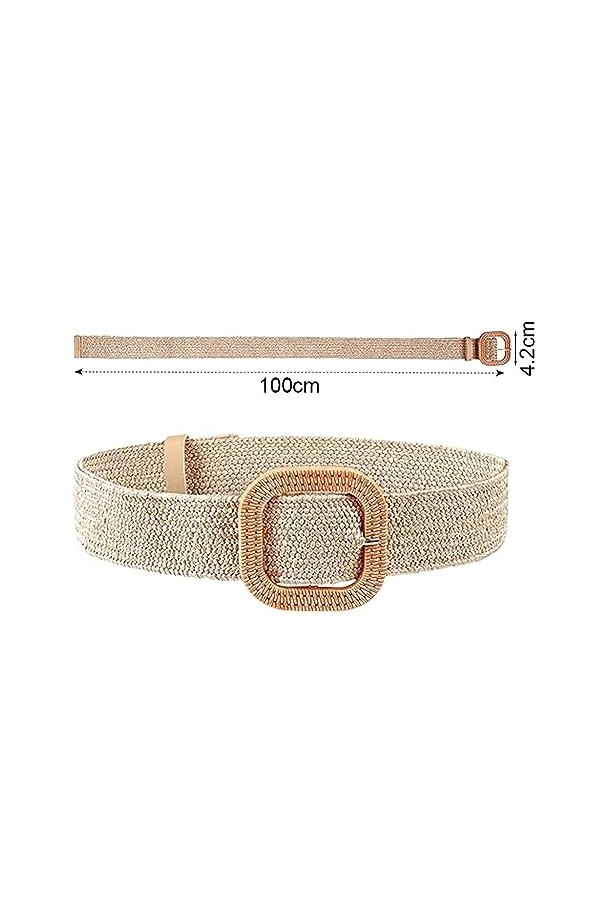 Mikiuly Ceinture Élastique en Paille, Ceinture de Taille en Paille Tissée, Ceinture Paille Femme, avec 1 Boucle de Ceinture C