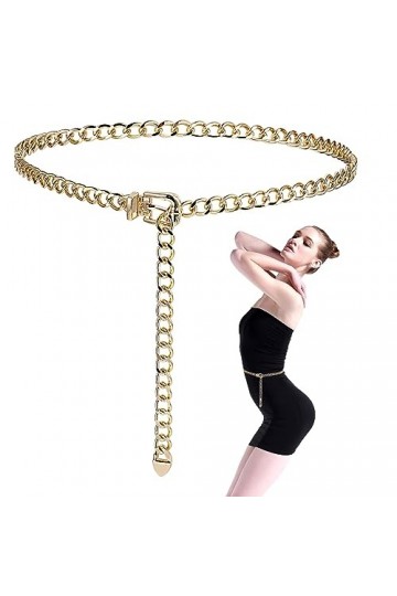 WLLHYF Ceinture à chaîne dorée Mode Réglable Long Gland Corps en Métal Ventre Creux Décoré Ceinture Fine Femme Fille Robe Pul