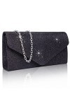 Larcenciel Pochettes et Clutches Femme, Sac de Soirée en Paillettes Brillant Noir avec Chaîne, Chic Sac à Main Femmes Bandoul