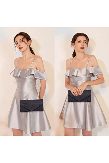 Larcenciel Pochettes et Clutches Femme, Sac de Soirée en Paillettes Brillant Noir avec Chaîne, Chic Sac à Main Femmes Bandoul