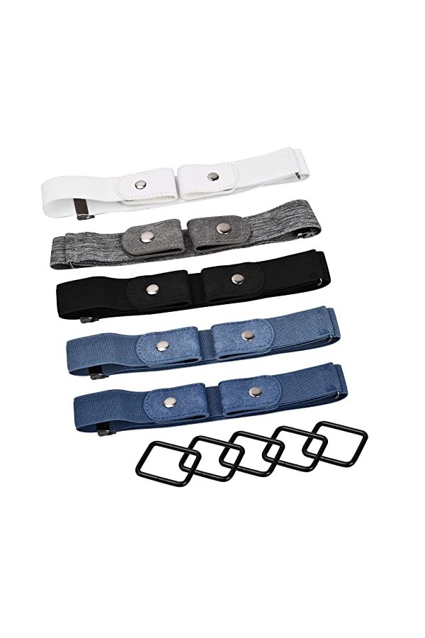 Pinsheng 5 Pièces Ceinture Femme Homme, sans Boucle, Élastique pour Jeans Pantalon Robe Unisexe Réglable Dégagement Rapide, t