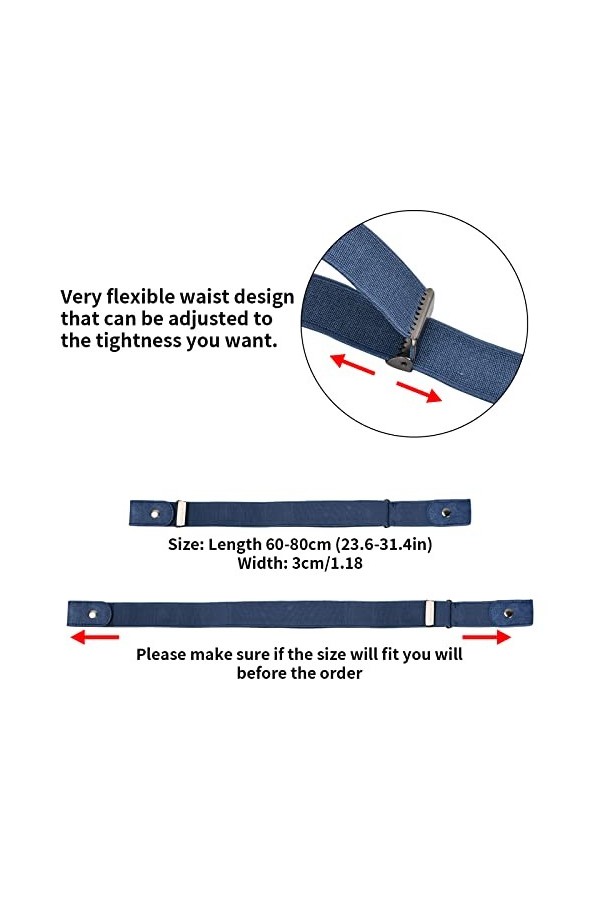 Pinsheng 5 Pièces Ceinture Femme Homme, sans Boucle, Élastique pour Jeans Pantalon Robe Unisexe Réglable Dégagement Rapide, t