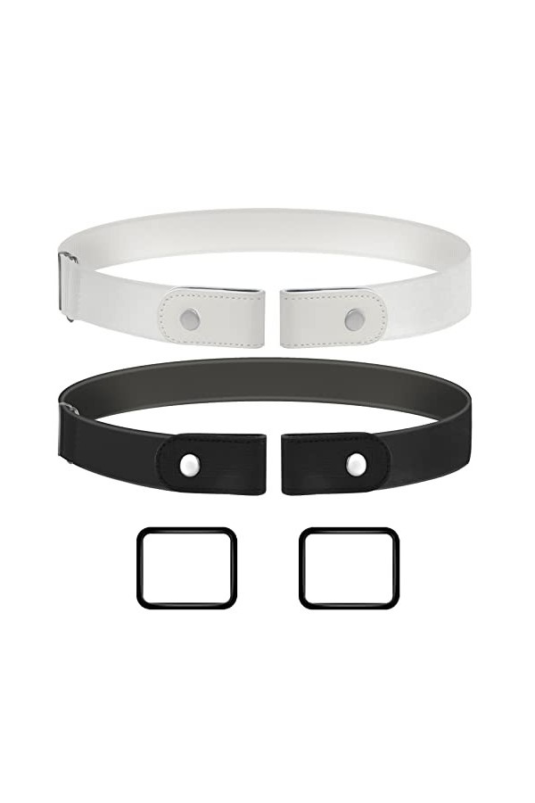 MINISOISO 2 Pièces Ceinture sans Boucle Femme, Ceinture Élastique Invisible Unisexe, Ceinture Extensible sans Boucle, Ceintur