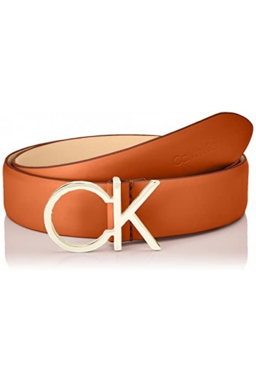 Calvin Klein Ceinture Femme Re-Lock Ck Logo Belt 3.0 cm Ceinture Cuir, Marron Cognac , 80 cm
