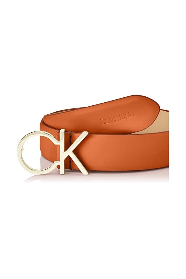 Calvin Klein Ceinture Femme Re-Lock Ck Logo Belt 3.0 cm Ceinture Cuir, Marron Cognac , 80 cm
