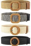Lassuzie 4 Pièces Ceinture en Paille Tissée Femme Ceinture Fine Élastiquée Ceinture de Robe Stretch Tressée avec Boucle de Co