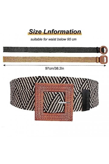 Lassuzie 4 Pièces Ceinture en Paille Tissée Femme Ceinture Fine Élastiquée Ceinture de Robe Stretch Tressée avec Boucle de Co