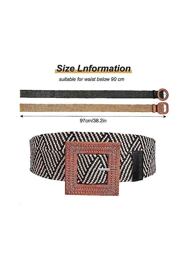 Lassuzie 4 Pièces Ceinture en Paille Tissée Femme Ceinture Fine Élastiquée Ceinture de Robe Stretch Tressée avec Boucle de Co