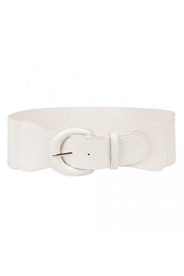 GRACE KARIN Ceinture Femmes Elaastique Belt à 3 Trous Boucle Cuir Chic et Elegant Blanc -10 XXL