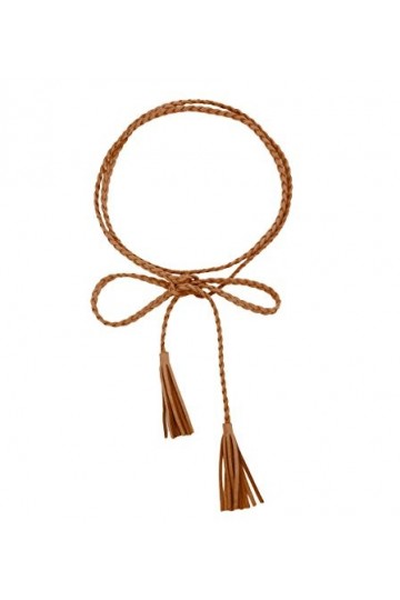 Ceinture Fine en Cuir Artificiel Tressée 160cm de Long- Femmes brun clair 