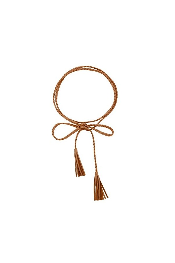 Ceinture Fine en Cuir Artificiel Tressée 160cm de Long- Femmes brun clair 