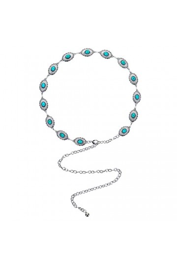 Yolev Ceinture Femme Turquoise Concho Chaîne Sangle Argent Ceinture Métal Taille Pierre Chaîne Réglable Western Ceinture Jean