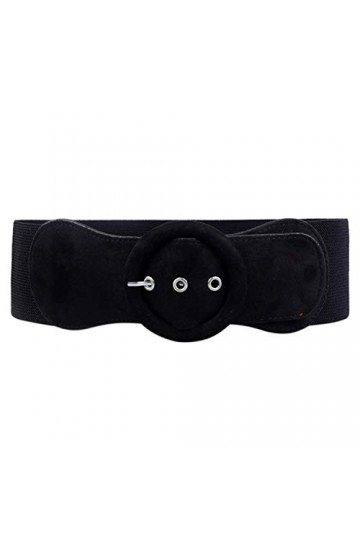 HowYouth® Ceinture élastique large en cuir synthétique avec boucle pour femme - Noir - Taille Unique